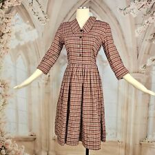 Vintage DEADSTOCK 1950s 60s Dress Red Plaid Fit and Flare 3/4 Length Sleeve  picture