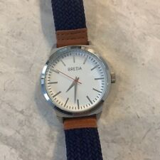BREDA Stainless Steel Case Back Quartz White Face Navy Fabric Band Wrist Watch picture