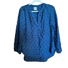 Finley Top Womens Medium Blue Dot Printed Split Neck Popover Blouse Shirt Ladies picture