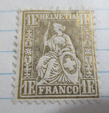 1862-63 Old Antique Stamp, SWITZERLAND, SC#49, 1 Frank, Unused, Gold Color picture