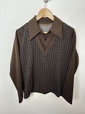 Vintage 60s 70s Hand Tailored Shirt Woman L Polyester Disco Mod Brown picture