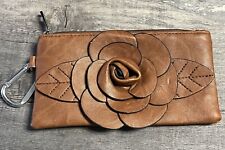 Mellow World Brown Faux Leather Rose Flower Wristlet, Coin Purse, Wallet, Card picture
