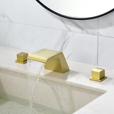 MONDAWE Bathroom Waterfall Faucet in Brushed Gold Solid Brass Spout Faucet picture