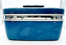 Vintage Samsonite Silhouette Suitcase Blue Vanity Train Makeup Case picture