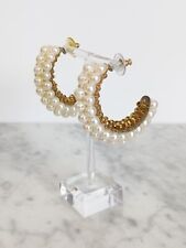 Vintage Large Gold Tone C Shape Faux Pearl Cluster Pierced Earrings 1.5