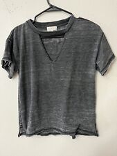 Lucky Brand T-Shirt Women's Small Gray Burnout V-Neck Short Sleeve Keyhole picture