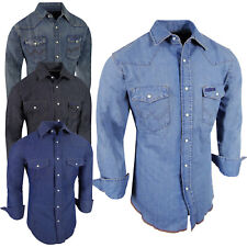 Denim Western Shirt Mens Blue Wash Cotton Snap Pocket Flaps Contrast Stitching picture