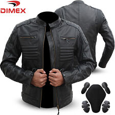 Motorcycle Leather Jacket Motorbike Genuine Black Biker With CE Armour Black picture