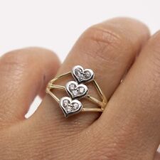 Triple Heart Ring Solid 10K Yellow White Gold Size 7 picture