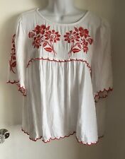 Old Navy White Red Embroidery Blouse Top 100% Cotton XL Bohemian Hippie Vintage picture