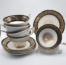 Set of 5 Paragon Double Warrant Black W/Gold Medallion A1470 Tea Cups & Saucers  picture