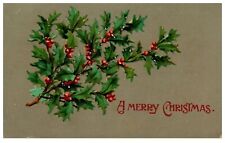 Merry Christmas Embossed Holly Antique German Postcard Posted 1907 picture