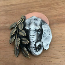 NEW Elephant broach 2 tone metal pin art to wear leaves jungle boutique gift picture