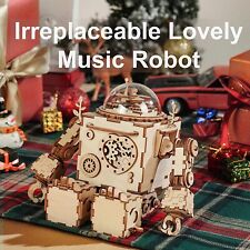 Robotime 3D Puzzle Music Box Wooden DIY Craft Kit Robot Machinarium Toy with LED picture