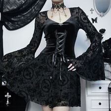 Vintage Woman Black Flocking Long-sleeve Dress Elegant Slim Bandage Gothic Dress picture