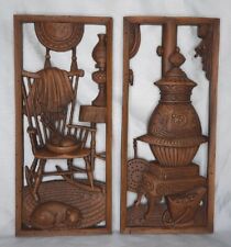 Vintage Set Of 1960’s Burwood Products Wall Hangings Rocking Chair Cat Stove picture