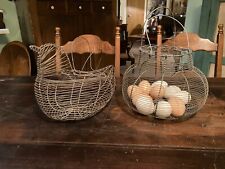 (2) ANTIQUE WIRE EGG BASKETS, CHICKEN AND BASKET FORM picture