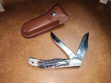 Vintage Kabar 1184 Stag 2 Blade Folding Hunting Knife W/ Sheath picture