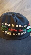 Vintage OLD Trucker Hat Cap Snapback  A BAD DAY AT THE RIVER Funny CD  3 STRIPE picture