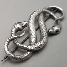 Antique Victorian Solid Sterling Silver Entwined Snakes Brooch - 10g picture
