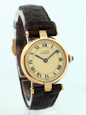 Vintage Must de Cartier Vermeil Quartz 925 Silver Swiss Watch Leather Band -Runs picture