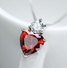 3.50 Ct Heart Cut Lab Created Red Garnet Solitaire Pendant 14k White Gold Plated picture