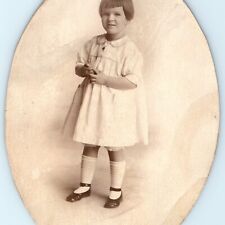 c1900s Cute Smiling Young Little Girl Oval Photograph Antique Dress B4 picture