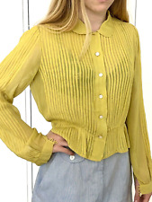 Vintage 40s Yellow Rayon Crepe Chiffon Blouse Semi Sheer 34 Top picture