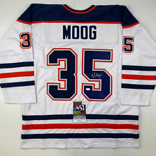 Autographed/Signed Andy Moog Edmonton White Hockey Jersey JSA COA picture