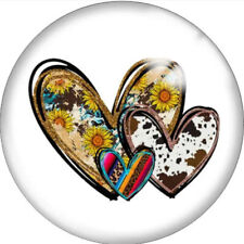 Country Cowhide Sunflower Hearts Love Glass 20mm Snap Charm For Ginger Snaps picture