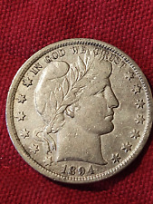 1894-Philadelphia Mint Barber Silver Half Dollar--Great Reverse Fine/VF picture