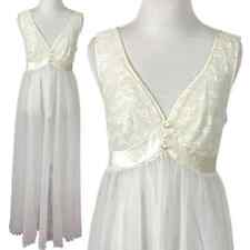 Vintage 60s Shadowline Maxi Gown Small Cream White Lace Tulle Fairy Ethereal picture