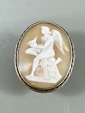 Antique Gold Filled Victorian Lady With Wings Cameo Shell Pin Brooch picture