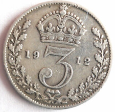1912 GREAT BRITAIN 3 PENCE - Excellent Sterling Silver Coin -  - #3psv picture