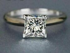 White Gold Plated Silver 1 Ct Princess Cut Moissanite Solitaire Engagement Ring picture