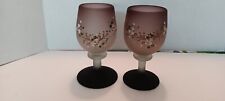 Nice Old Pair of Bohemian Hand Painted Amethyst Frosted Wine Glasses picture
