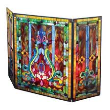 Tiffany Style Stained Glass Fleur de Lis Fireplace Screen, 44