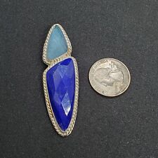 Vintage Desert Rose Sterling Silver Aquamarine & Lapis Lazuli Necklace Pendant  picture