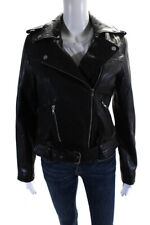 Cleobella Womens Black Leather Full Zip Long Sleeve Motorcycle Jacket Size M picture