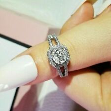 3.00Ct Round Cut Moissanite Halo Engagement Ring 14K White Gold Plated picture