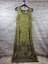 Vintage Papillion Woman Dress Sleeveless Summer Green Leaves Zip Down Boho Large picture