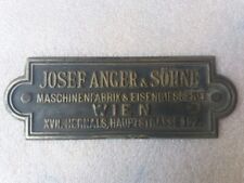 ANTIQUE JOSEF ANGER & SÖHNE BRASS/BRONZE PLATE SIGN  picture
