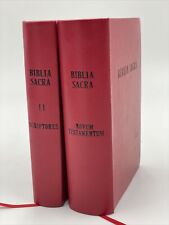 2 Biblia Sacra Books Red Vintage 1955 Latin Greek Printed in Italy Catholic God  picture