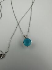 Vintage 14k White Gold Milky Turquoise Solitaire Pendant 12mm X 8mm Necklace 18” picture