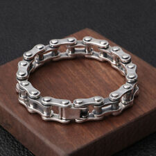 Pure S925 Sterling Silver Chain Men Women 10mm Bike Link Bracelet 47-48g 7.9in picture