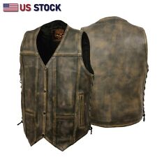 Men's Motorcycle Distressed Brown Leather Riding Vest W/ Inside Gun MLM3540BEIGE picture