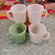 Fire King Mugs Three (3) White and One (1) Jadeite Anchor Hocking Vintage picture