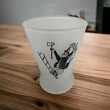 Frosted Shot Glass Fireman Rescuing Dalmation Dog on Ladder Vintage picture