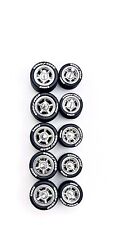 Hot Wheels 5x Chrome Muscle Car Real Riders Wheels w/ Rubber Tires Set for 1/64 picture