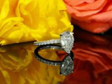 3.00 Ct Pear Cut Real Treated Diamond Engagement Ring With Band 925 Silver picture